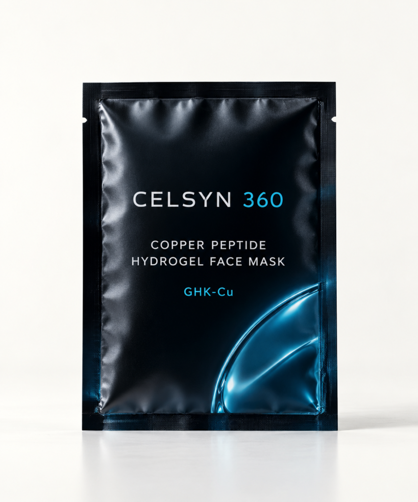CELSYN 360 Copper Peptide Hydrogel Face Mask packet, front view