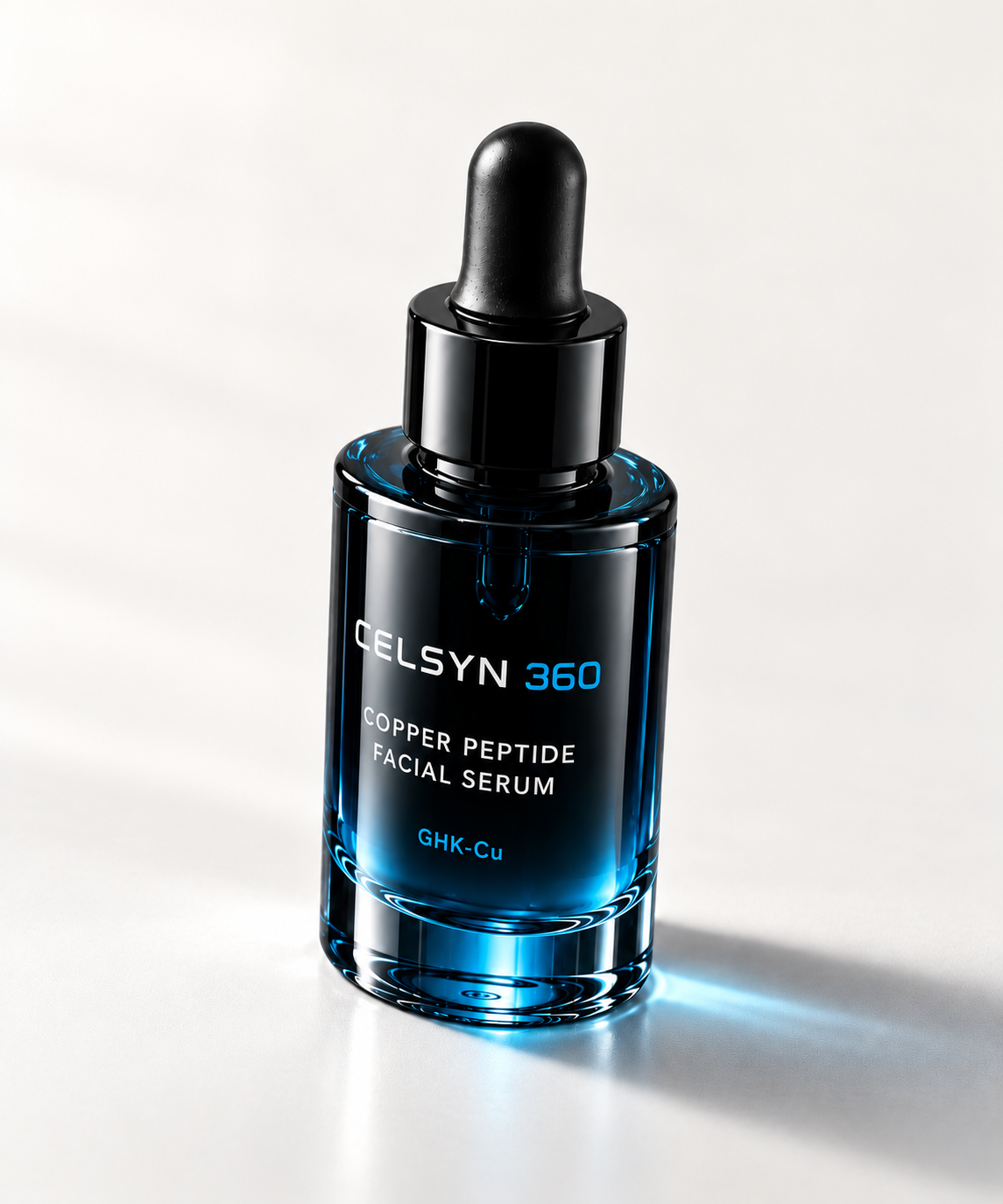 CELSYN 360 Copper Peptide Facial Serum bottle at a three-quarter angle